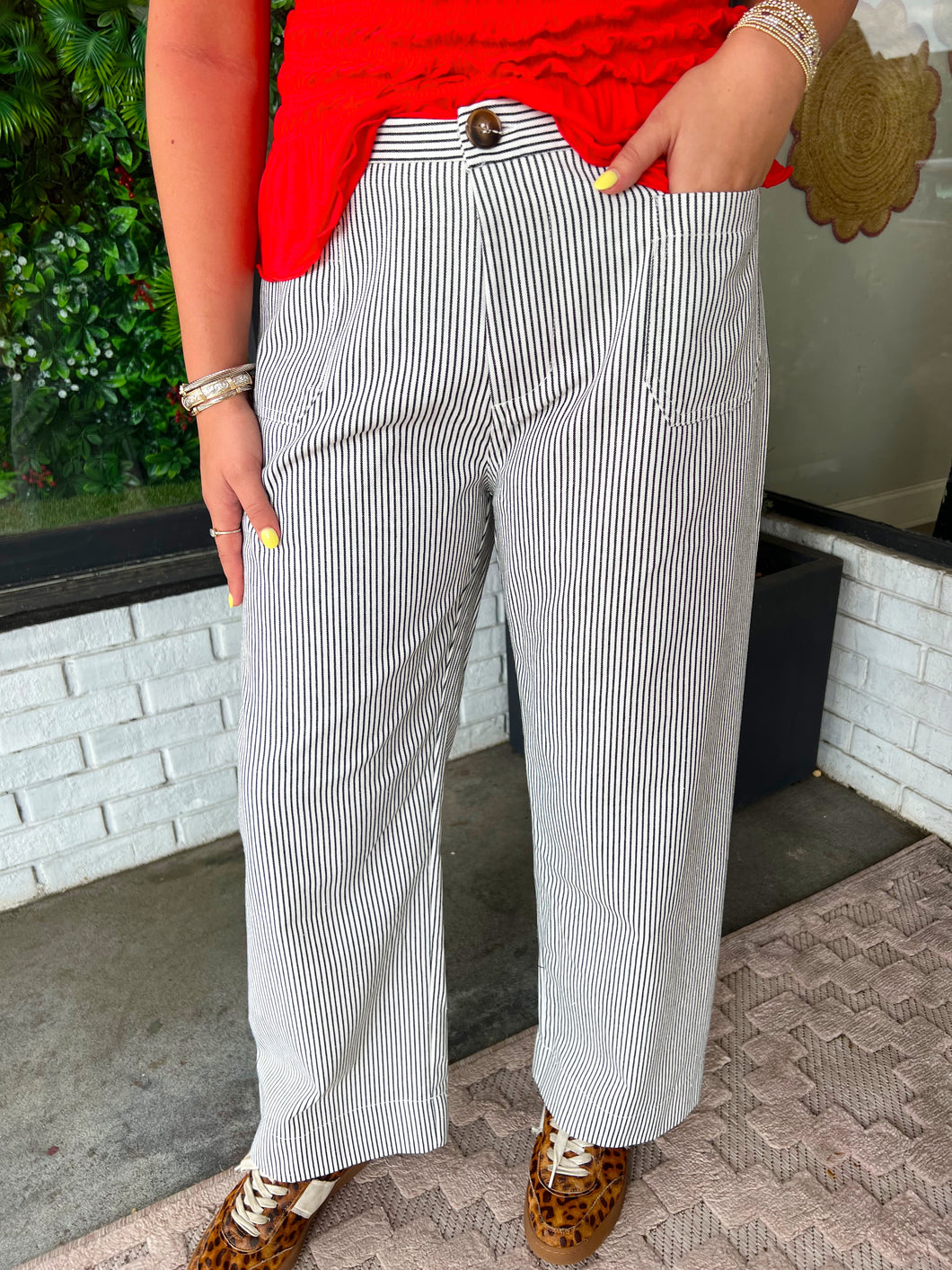 Marnie Striped High Waisted Wide Leg Pants-Black