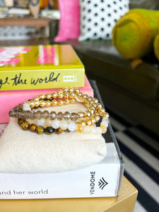 Gold Multi Brown Beaded Bracelet Set
