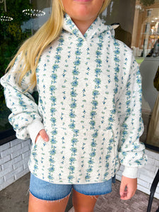 Lane Floral Printed Oversized Hoodie - Grey/Blue