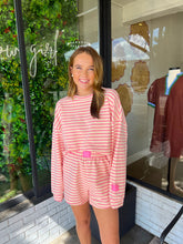 Load image into Gallery viewer, Elliston Stripe Long Sleeve Short Set- Pink/Cream
