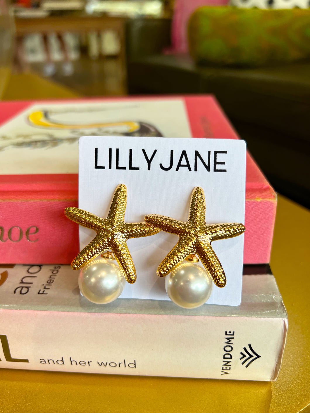 Chunky Gold Starfish Pearl Earrings
