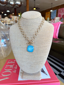 Gold Color Stone Accent Necklace-Blue