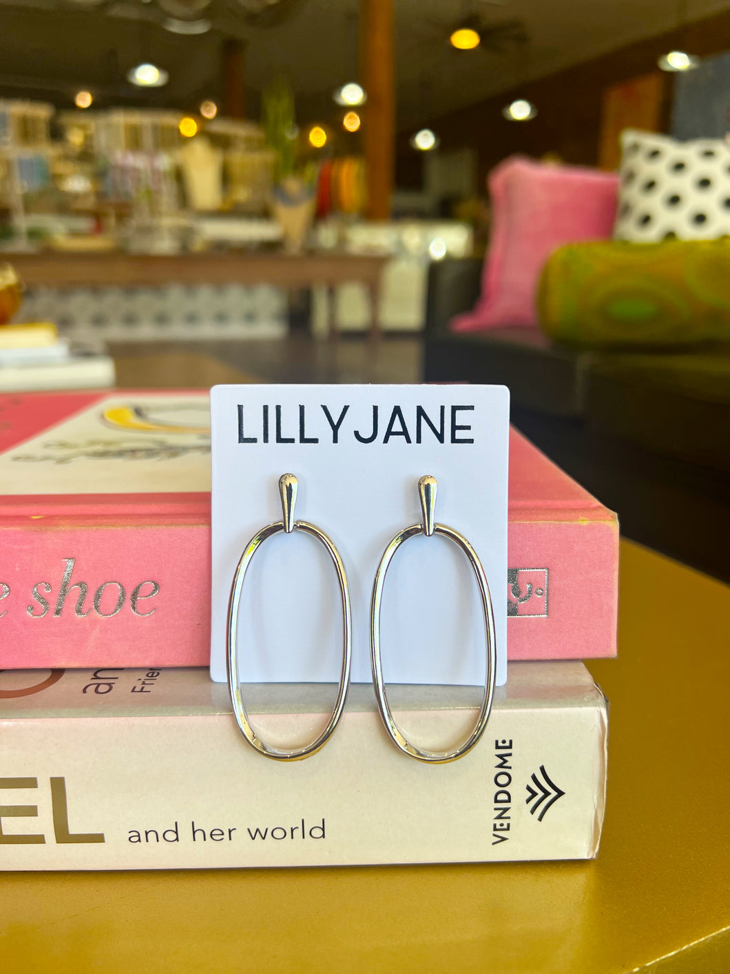 Silver Oval Drop Earrings
