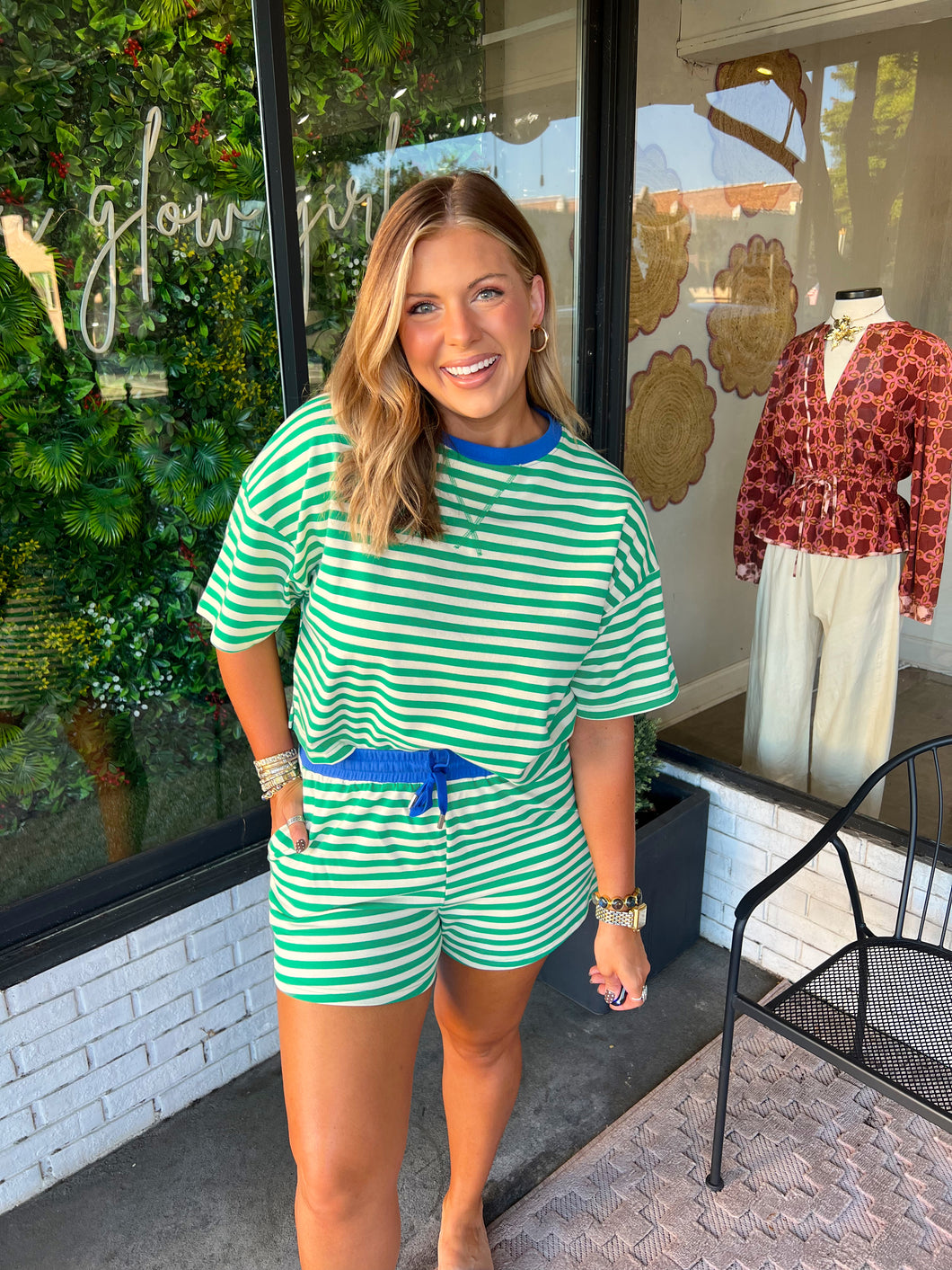 Shelley Striped Short Set - Green/Blue