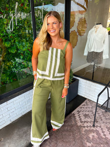 Ramsey Color Block Stripe Pant Set- Olive/White