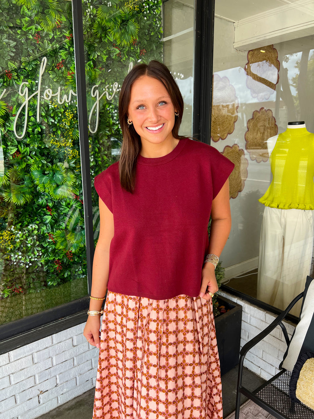 Raleigh Sleeveless Knit Sweater Top- Burgundy