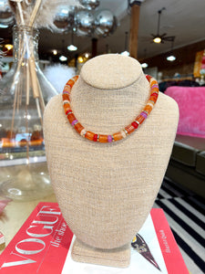 Chunky Cylinder Beaded Necklace- Peach