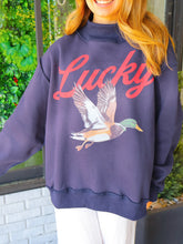 Load image into Gallery viewer, Lucky Mallard Oversized Mock Neck Sweatshirt- Navy
