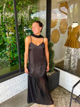 Load image into Gallery viewer, Laurent Satin Sheer Maxi Dress- Black

