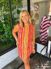Load image into Gallery viewer, Serena Stripe Tropical Button Detail Mini Dress - Orange Multi
