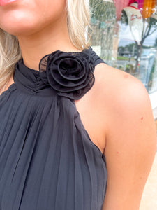 Hart Pleated Halter Mini Dress- Black