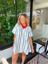 Load image into Gallery viewer, Emmeline Striped Puff Sleeve Mini Dress - Royal Blue

