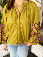 Load image into Gallery viewer, Winslow Ribbon Embroidered Top- Chartreuse
