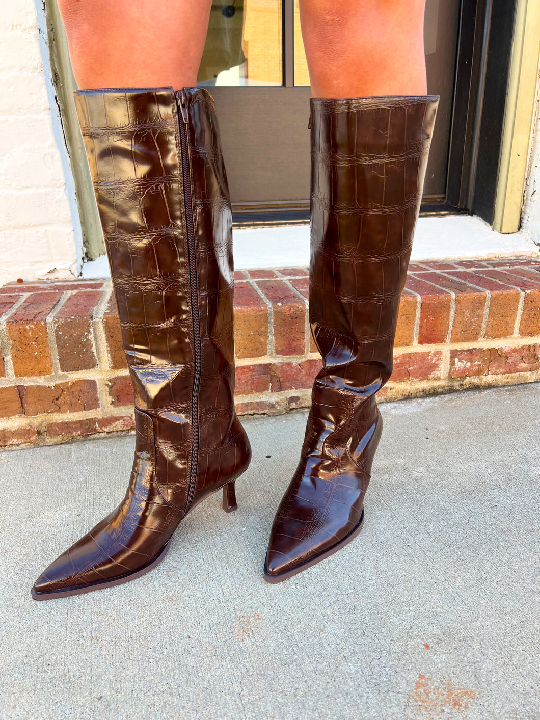 Vanessa Knee High Boot - Brown Croco