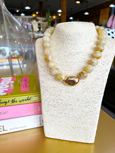 Chunky Beaded Ball Gold Accent Necklace - Natural