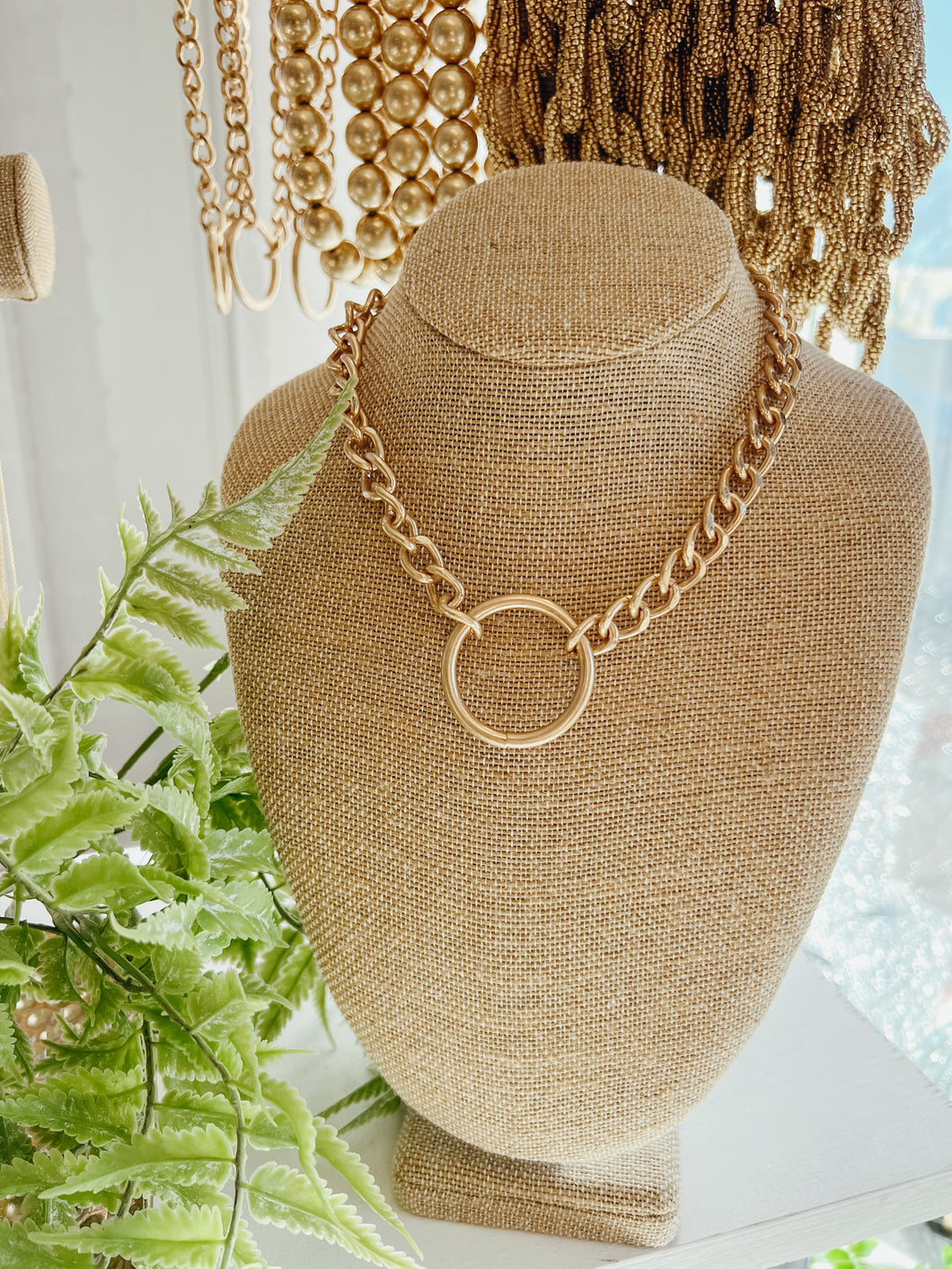 Chunky Worn Gold Circle Necklace