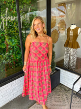 Load image into Gallery viewer, Irah Plaid Sleeveless Midi Dress- Coral
