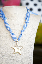 Load image into Gallery viewer, Gold Star Pendant Scarf Necklace -Blue/White
