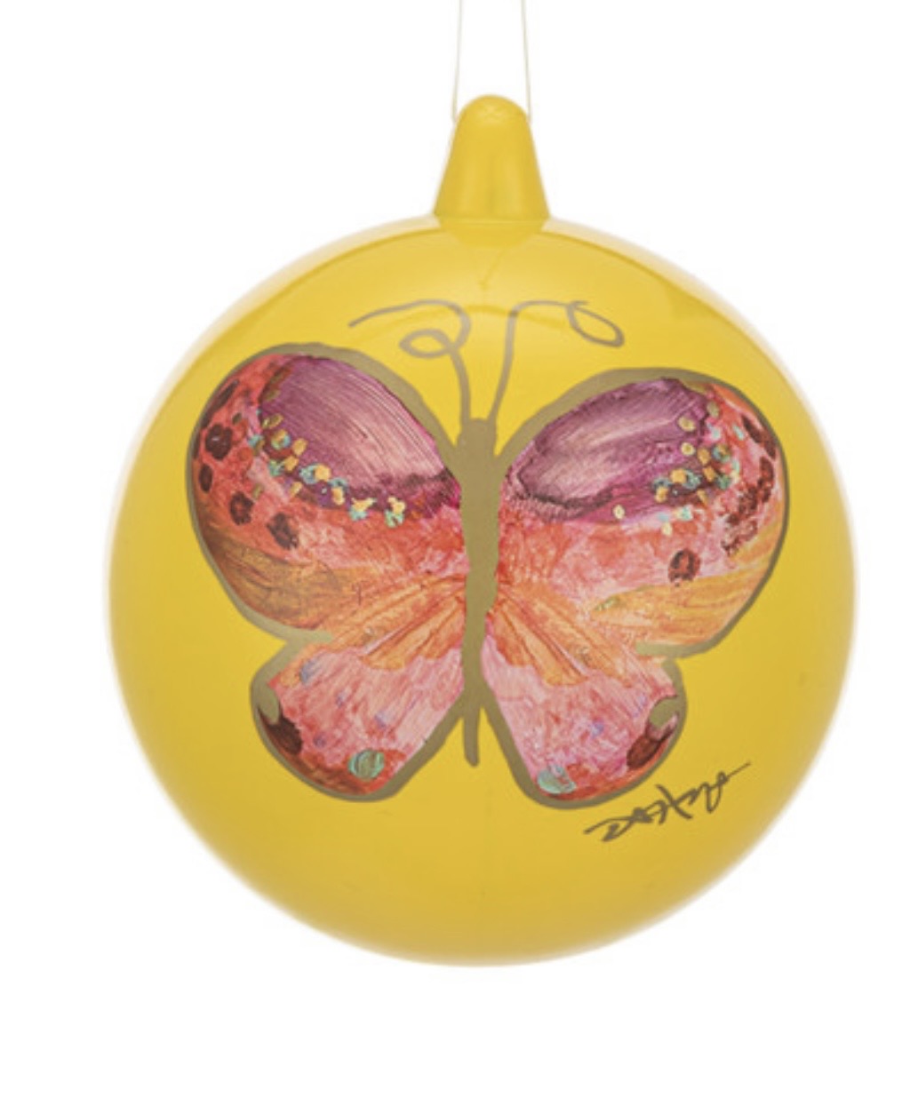 Yellow Butterfly Painted Ornament