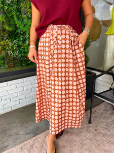 Kalah Chainlink Printed Midi Skirt - Pink/Burgundy