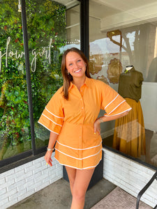 Gracen Contrast Trim Button Up Mini Dress- Orange