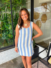 Load image into Gallery viewer, Payton Striped Scoop Neck Mini Dress- Light Blue
