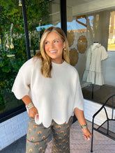 Load image into Gallery viewer, Merritt Quarter Sleeve Scallop Knit Sweater - Ivory
