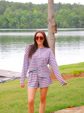 Load image into Gallery viewer, Kennedy Stripe Button Up Short Set- Red/Blue Multi

