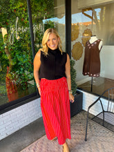 Load image into Gallery viewer, Oak Striped Flowy Midi Skirt- Red
