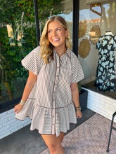 Load image into Gallery viewer, Carrie Striped Button Up Mini Dress- Brown
