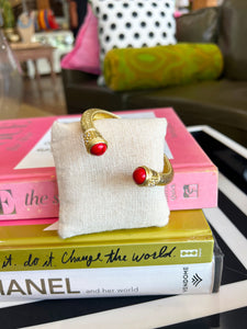 Gold Hammered Bracelet Cuff- Red