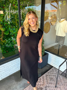 Tenley Jersey Knit Pullover Maxi Dress- Black