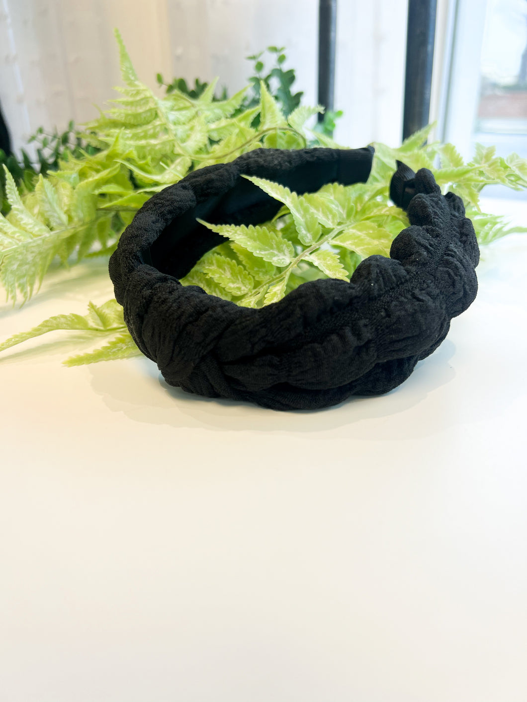 Textured Fabric Knotted Headband- Black