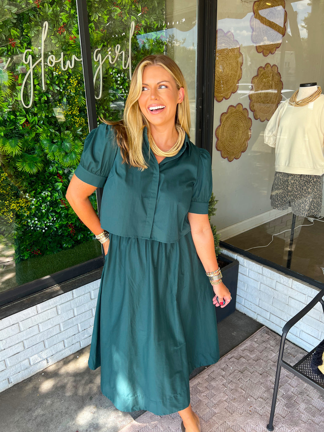 Tillie Button Up Midi Skirt Set- Teal