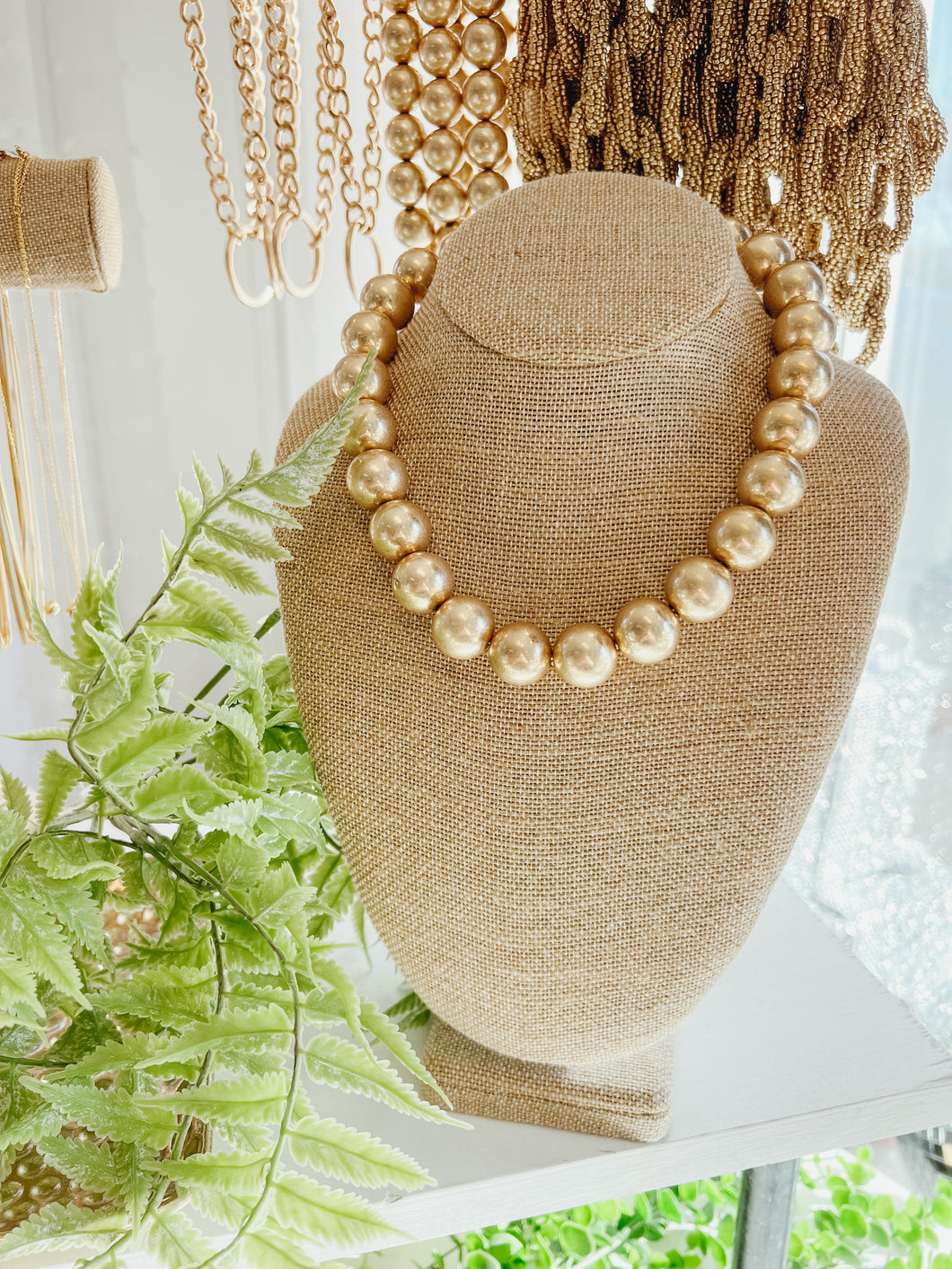 18mm Gold Beaded Ball Necklace