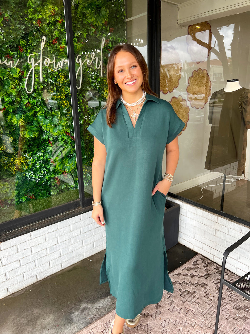 Louise Luxe Soft Collared Midi Dress-Teal