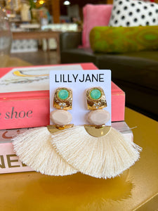 Fan Jewel Studded Earrings - Cream