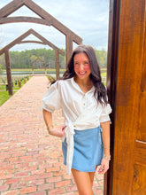 Load image into Gallery viewer, Karson Wrap Button Up Collared Top- White
