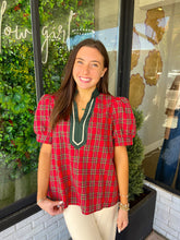 Load image into Gallery viewer, Hannah Plaid V-Neck Banded Top - Red
