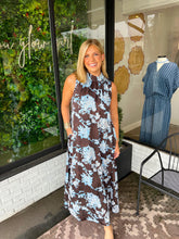 Load image into Gallery viewer, Marley Floral Satin Sleeveless Maxi Dress- Brown/Blue
