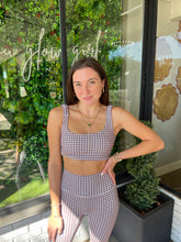 Load image into Gallery viewer, Gingham Ruched Performance Bra Top - Brown
