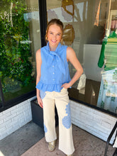 Load image into Gallery viewer, Megan Floral Appliqué Wide Leg Pants- Cream
