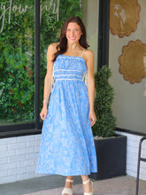 Load image into Gallery viewer, Jillian Floral Eyelet Embroidered Midi Dress- Blue
