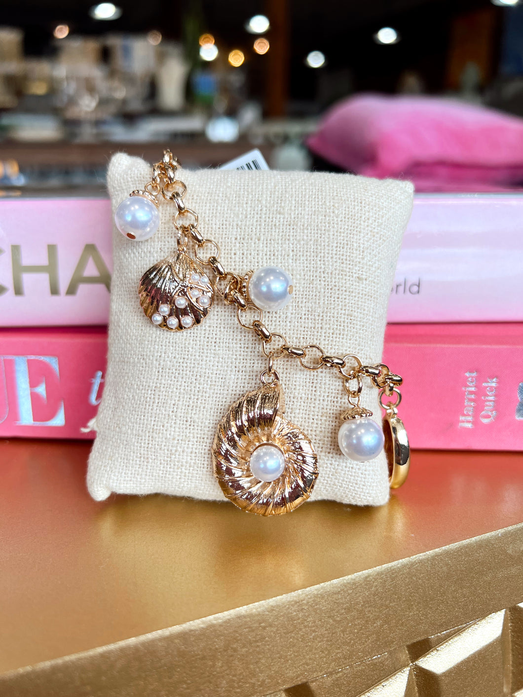 Gold Pearl Sea Charm Bracelet