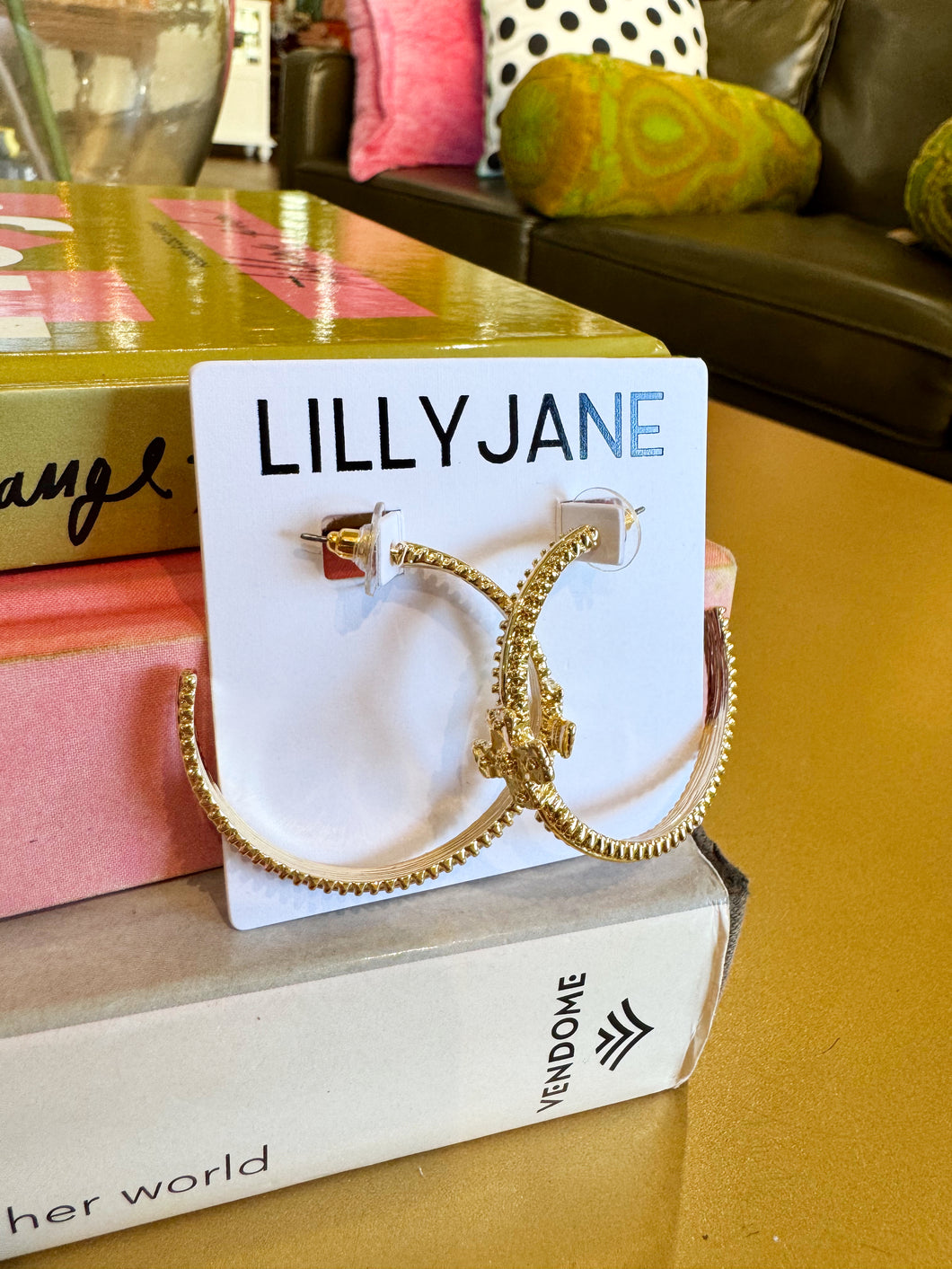 Gold Textured Cross Thin Hoops