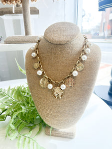 Gold Chunky Multi Pearl & Coin Necklace