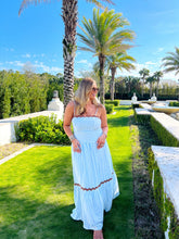 Load image into Gallery viewer, Rallen Stripe Ric Ric Trim Maxi Dress- Blue/Brown

