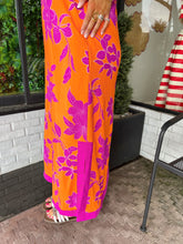 Load image into Gallery viewer, Delaney Floral Halter Neck Linen Midi Dress- Orange
