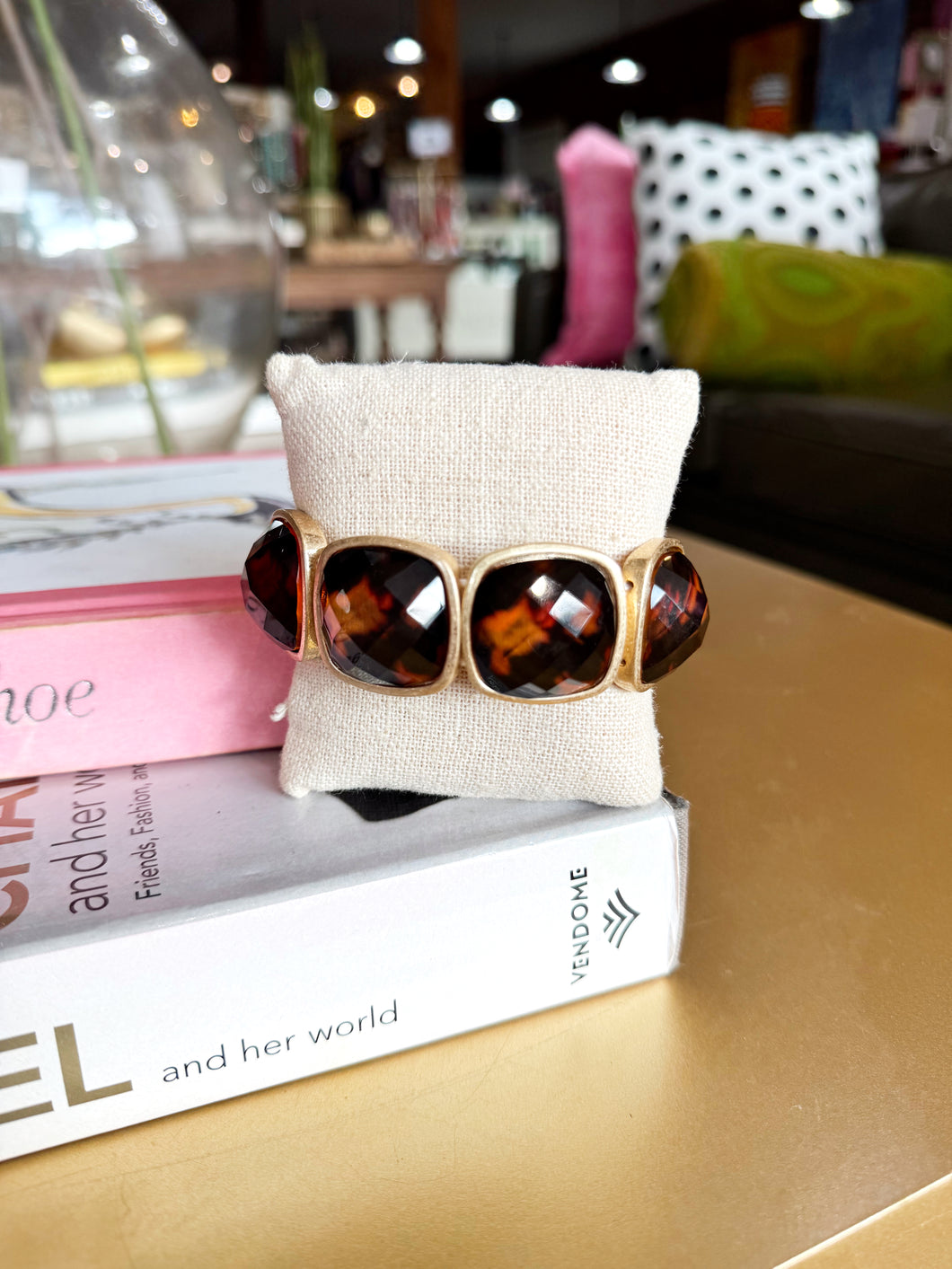 Square Stone Statement Bracelet- Tortoise