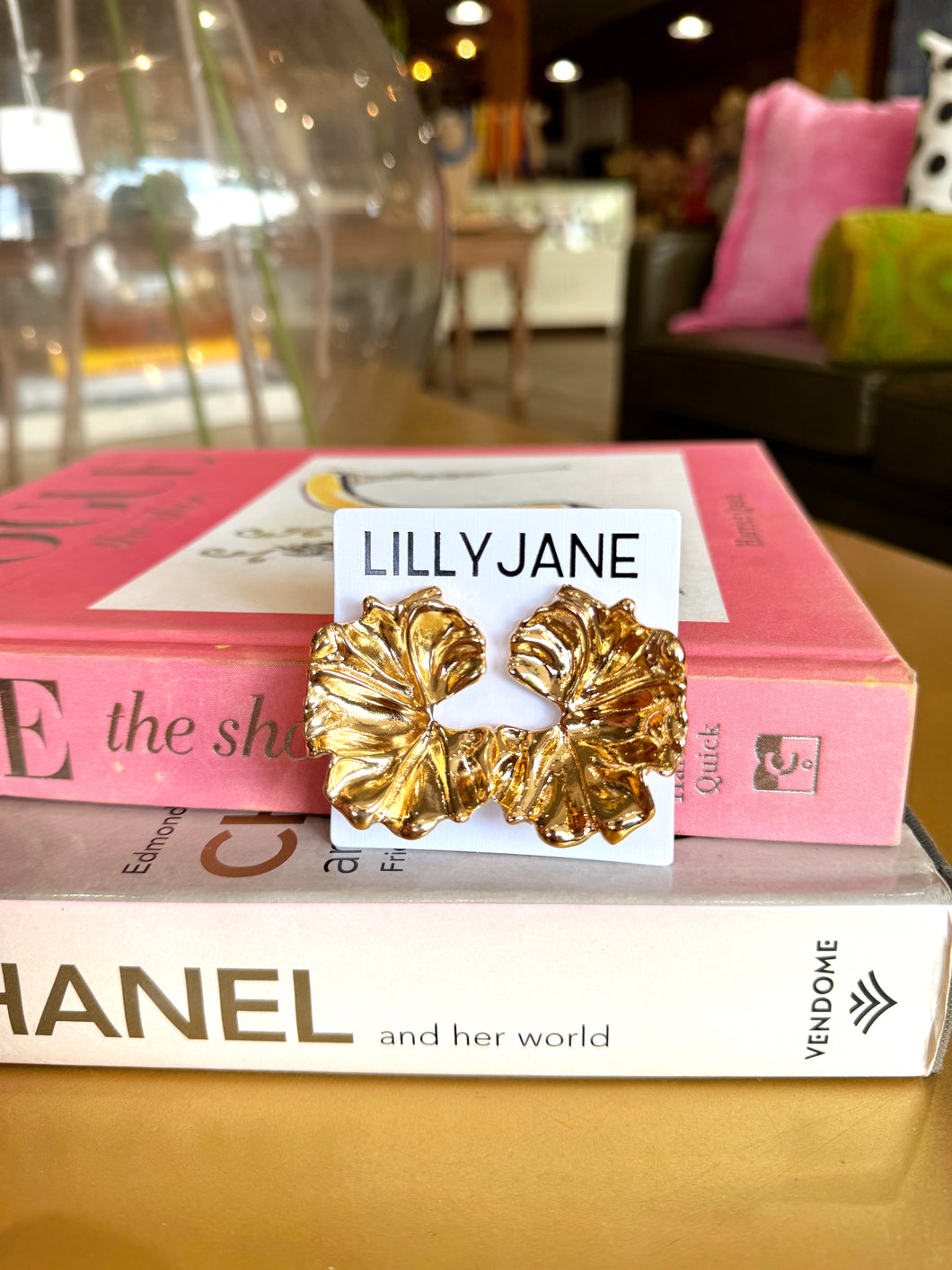 Gold Textured Metal Leaf Earrings